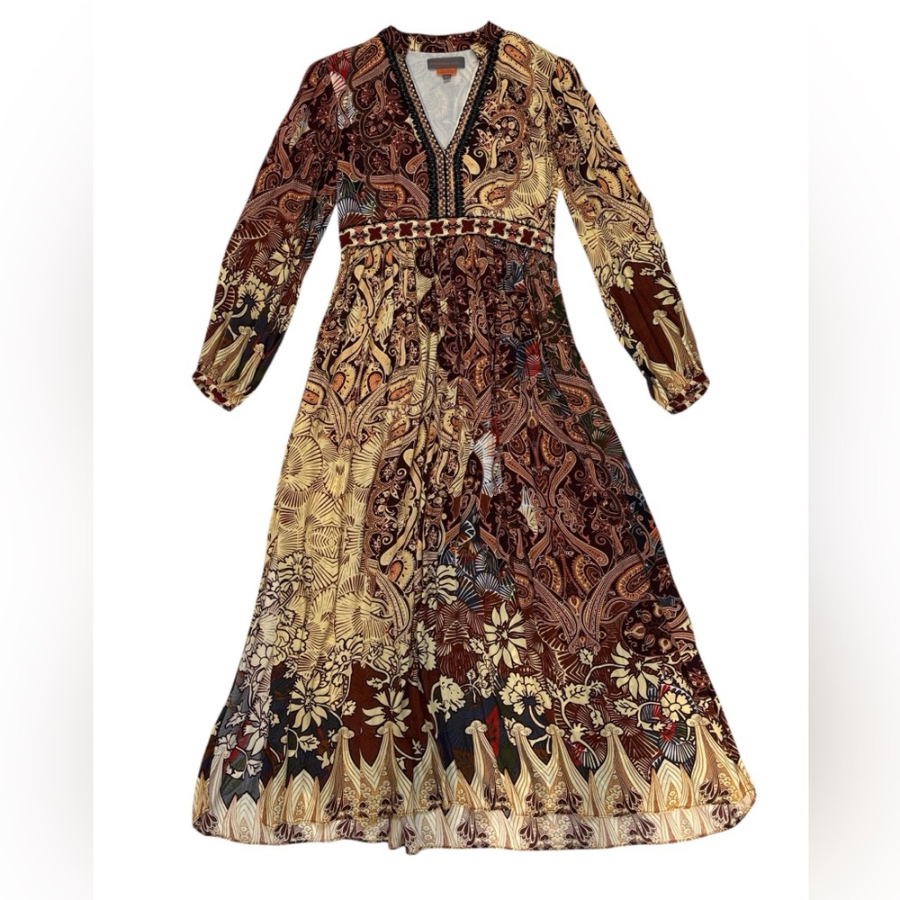 Anthropologie Bhanuni by Jyoti Brown Motif Dress Women's Size 6